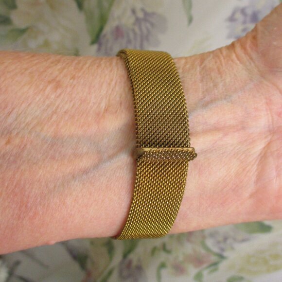 VICTORIAN Gold Filled Mesh Slide Bracelet ~ ANTIQUE Gold Fancy Slide Bracelet - Picture 4 of 13